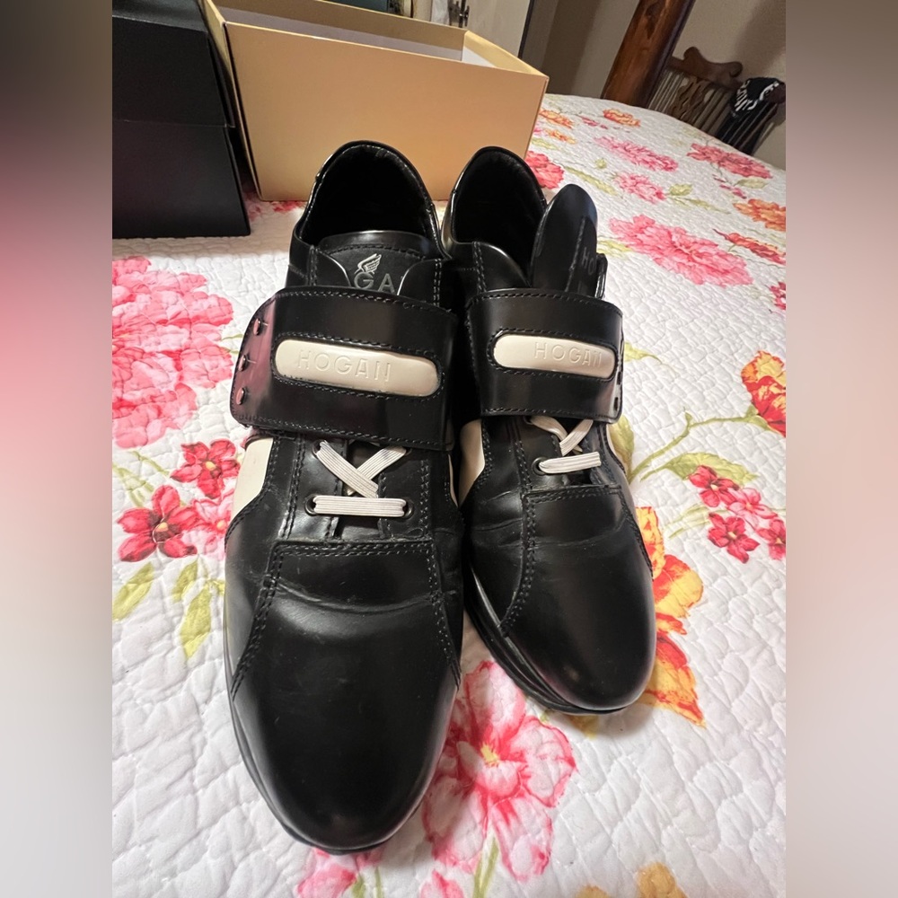 Hogan Black and White Leather Sneakers